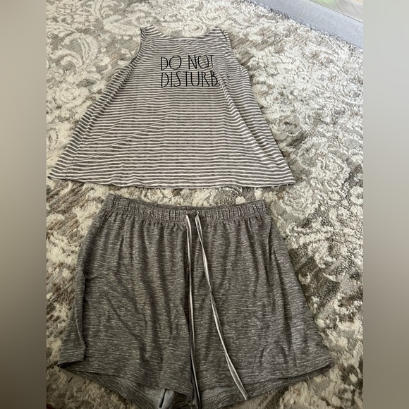 Rae Dunn Other - Rae Dunn Pajama Short Set - Do Not Disturb - Size Medium - Gray and White